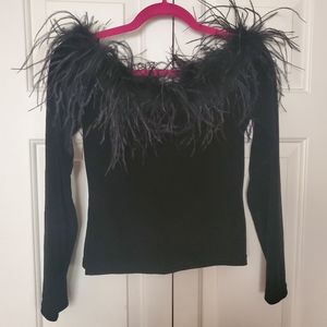 Cachet black velvet and ostrich feather top. Size small.